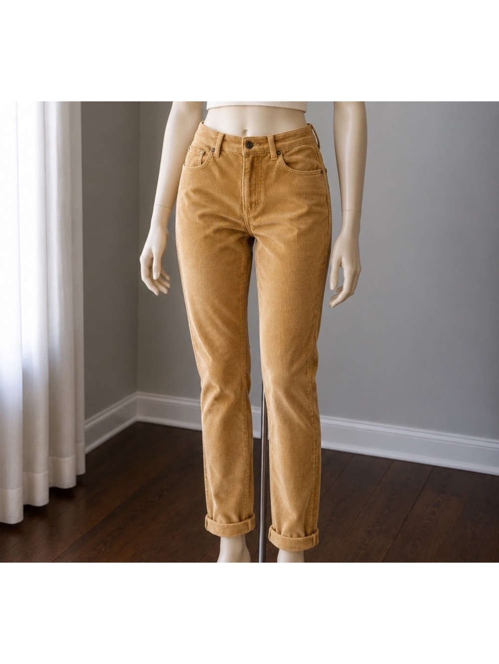 American Eagle Women’s 8 Corduroy Pants Tan Camel Super Stretch Straight Cuffed